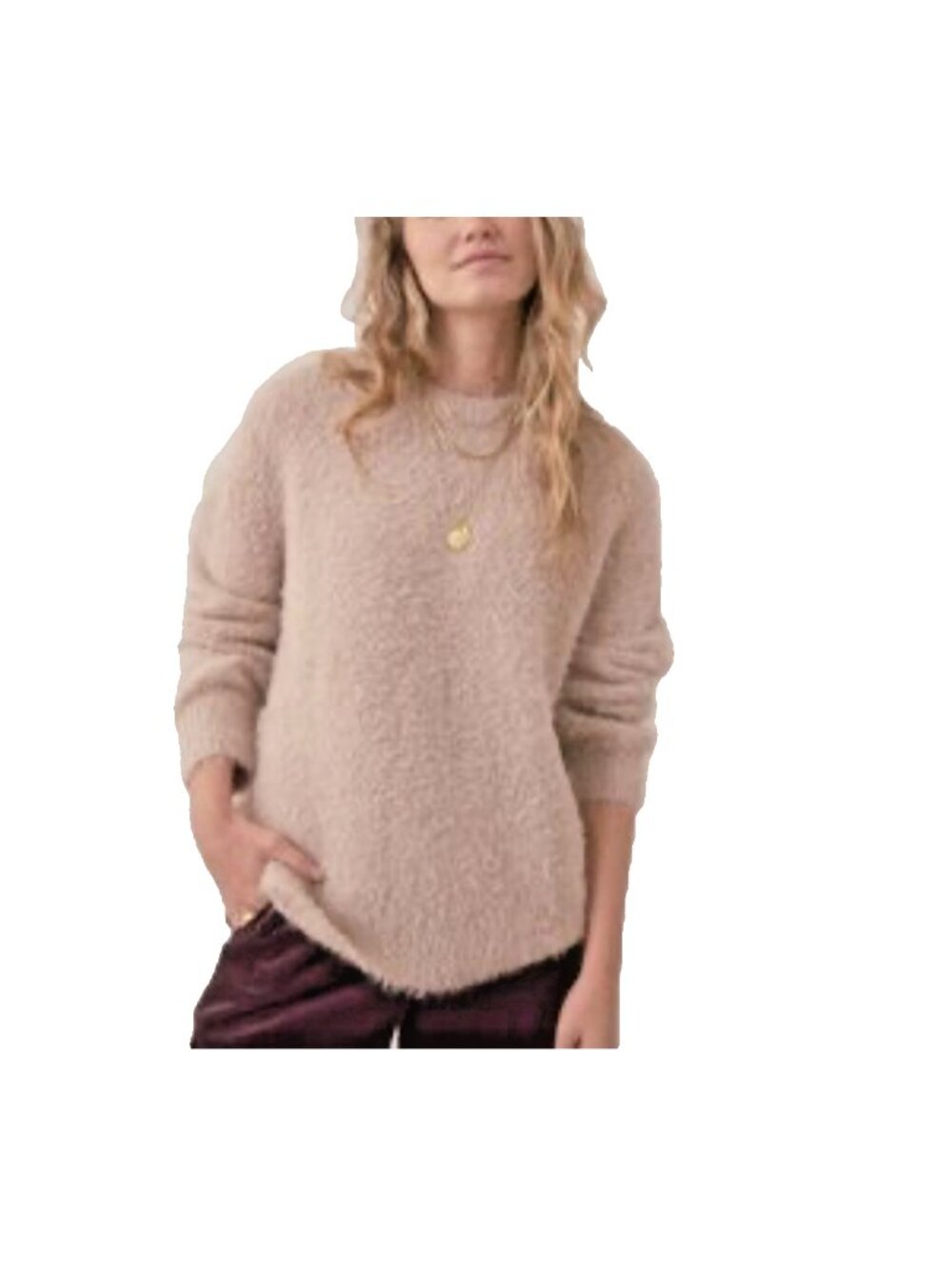 Marine Layer Wool Blend Boucle Sweater Womens M Pink Crewneck Cozy Soft Pullover